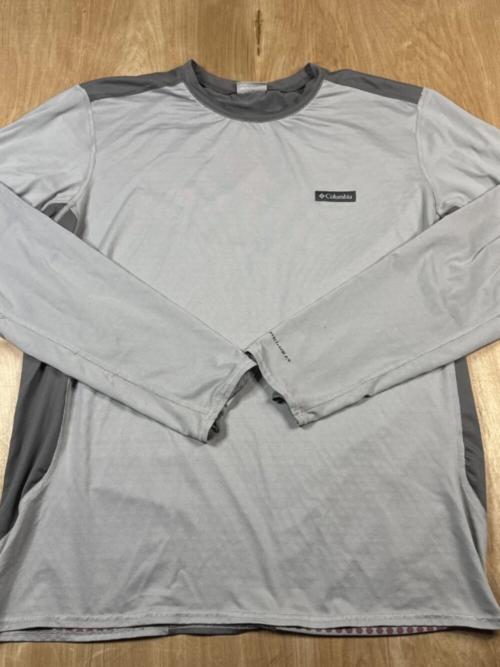 Columbia Omni-Heat Mens Grey Base Layer Thermal Long Sleeve Hiking Shirt Large
